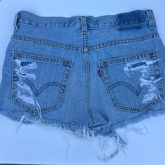 Levi's Light Blue Ripped Denim Mini Short - Picture 2 of 7